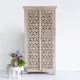 Indian Hand Carved Solid Wooden Cupboard Wardrobe D59